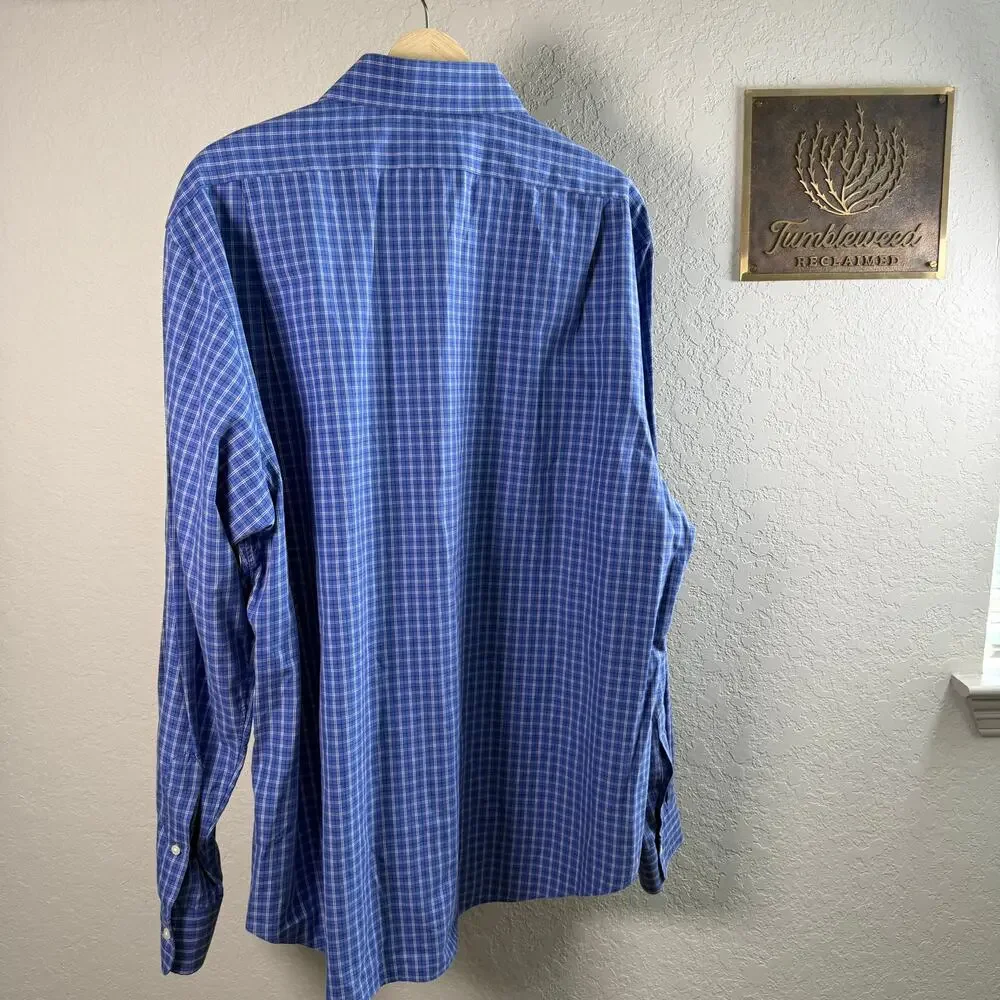 Men's‎ Polo Ralph Lauren Blue Plaid Button Down Long Sleeve Shirt Size 18 XXL